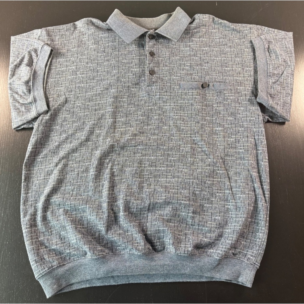 Safe‎ Harbor Sportswear Mens XL Blue Grey Textured Knit Polo Shirt Cotton Blend